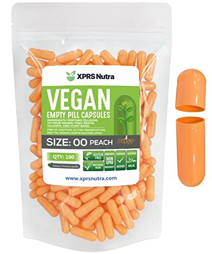 Image of XPRS Nutra Size 00 Empty Capsules - 100 Count Empty Vegan Capsules - Vegetarian Empty Pills - DIY Vegetable Capsule Filling- Veggie Pill Caps (Peach)