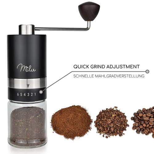 Milu Manuelle Kaffeemühle Handkaffeemühle mit Edelstahl Mahlwerk I 6 Stufen Mahlgradeinstellung I Espressomühle I – mit… – Bild 2