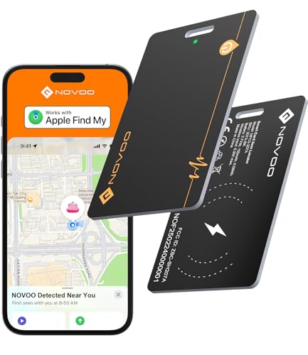 NOVOO Wallet Tracker Card, Rechargeable Wallet Finder (Wireless charging), Bluetooth Tracking Card - 1.9mm Thin, IP68 Waterproof(Only IOS, Apple Find My) Anti-loss GPS Air Tag for Passports, Luggage