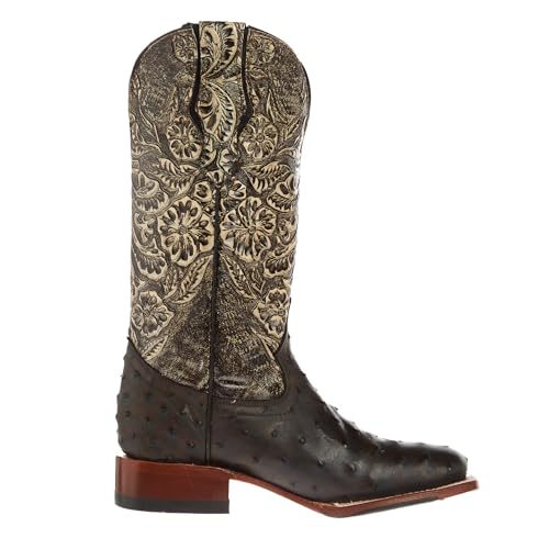 Womens Brown Ostrich Print With 12In Black Tooled Top Cowgirl Boots4