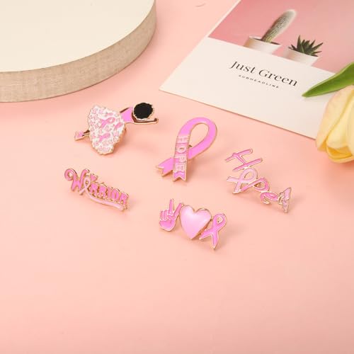Image of Breast Cancer Awareness Pins Bulk Pink Ribbon Brooches for Women Faith Hope Lapel Pins Breast Cancer Awareness Jewelry Accessories Decorations Charity Public Fundraiser Supplies