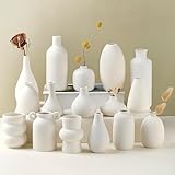 Parlamain Set of 16 White Ceramic Bud Vases, Minimalist Boho Small Pampas Grass Flower Vase for Farmhouse Home Decor, Wedding Centerpiece, Shelf and Table Decoration