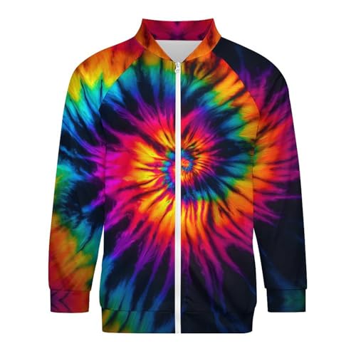 Men's Rainbow Tie Dye Jacket Casual Spring Fall Windbreaker Bomber Zip Up Coat3