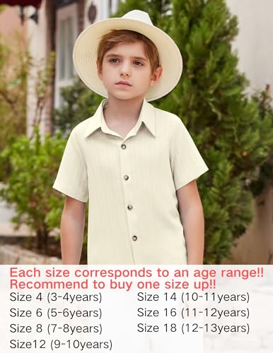 Image of Arshiner Boys Casual Short Sleeve Button Down Shirt Fashion Textured Summer Beach Shirt 3-13 Years Old