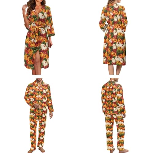 Pajamas Matching Sets for Couples Long Sleeve Sleepwear and Nightgown for Home Bedroom2