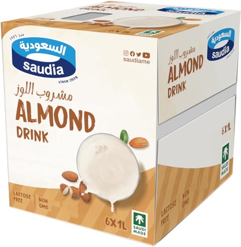 Saudia Almond Drink 1L - 6 Pack | Dairy-Free Plant-Based Milk Alternative | Smooth & Nutritious Beverage