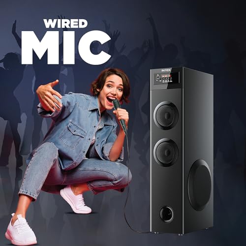 Image of Intex 700-S Multimedia 70 W Bluetooth Tower Speaker | Wired Karaoke Mic | Party Speaker & 5.25 Inch Woofer | LED Display & Bluetooth v5.2 | Fully Remote Control (Black)