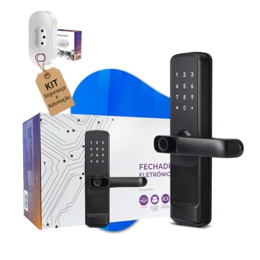 EKAZA - Fechadura Digital Inteligente com Wi-Fi, Biometria e Senha EKAV-T229 + Tomada Inteligente Wi-Fi 20A | Kit Segurança e Automação Residencial