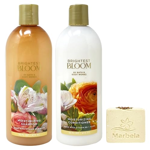 Bath & Body Works Brightest Bloom Moisturizing Shampoo and Moisturizing Conditioner with a Creamy Rose Bar Soap