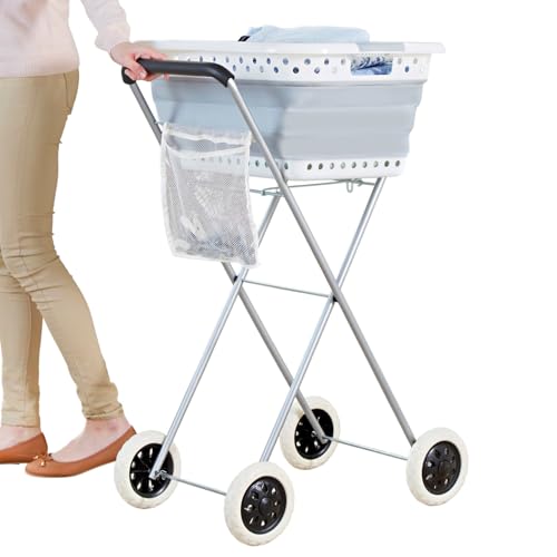 Clarsen Wäschekorb Trolley mit Rädern einfaches Transportieren und Aufhängen der Wäsche platzsparend und rückenschonend Wäschekorb-Wagen für Wäschekörbe mit Maßen von ca. 66x44 cm
