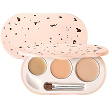 Lovelycat 3 color concealer palette Portable concealer Palette Acne and Dark Circles Face Brightening Concealer Palette Small portable creamy concealer palette with brush and mirror 02#natural color