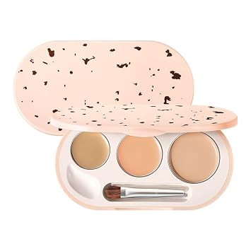 Lovelycat 3 color concealer palette Portable concealer Palette Acne and Dark Circles Face Brightening Concealer Palette Small portable creamy concealer palette with brush and mirror 02#natural color