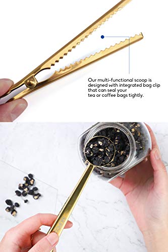 Set Of 2 Tea Infusers & 1 Tea Spoon, Hinge And Clamp Style, Gold Stainless Steel Strainer Filter Ball With Perfect Multi-Functional Serve Scoop To Brew Loose Leaf Tea, Durable Tea Steeper By Mupcook #TOP2