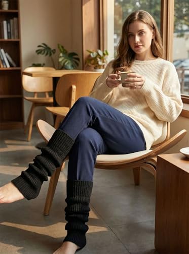 Image of Winter Leg Warmers Warm Wool Knitted Long Boot Cuffs Topper Socks for Women