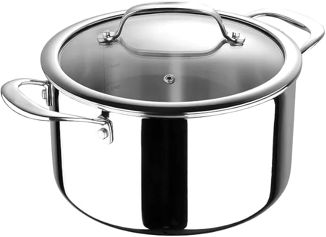 MasterPro Argent 3 Collection Stainless Steel Casserole Pot with Glass Lid & Handles | Dutch Oven Dish for Soup, Steam, Braise, Bake, Broil, Saute & Roast | Family Size Large Deep Stock Pot Cookware