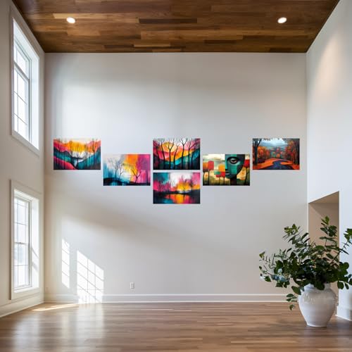 Image of SiddArtify Modern Abstract Wall Art Prints Set - Colorful Tree Poster Decor for Living Room Bedroom Office - 8x12 Sticker Pack of 6