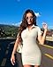 OQQ Women's Mini Dresses Sexy Ribbed Short Sleeve Tummy Control Bodycon Mini Dress Beige