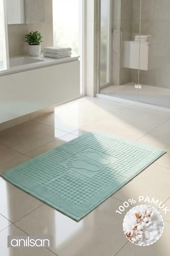 Mint Yeşili Zivra Ayak Havlusu - 50x70 Cm, 245 g, %100 Pamuk, Spa ve Otel Banyo Paspası, Günlük Kullanıma