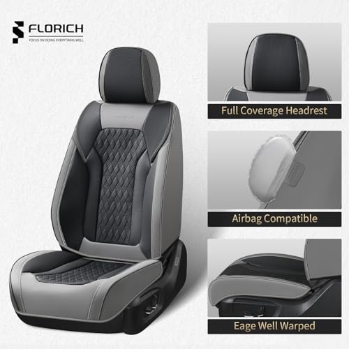 Image of FLORICH Seat Covers, Car Seat Covers Front Seats, Luxury Nappa Leather Seat Covers, Breathable and Waterproof Car Seat Protector 2 Seat, Automotive Seat Covers Universal for Most Cars-Gray&Black