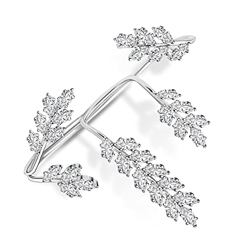 Aprilery Silver Statement Palm Ring, Fashion Plated Cz Cubic Zirconia Crystal Cocktail Rings Leaf Shape Full Fingers Adjustable Size Bracelet Jewelry Rings Gifts For Women Girls #TOP5