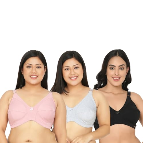 Image of Da Intimo Women's Cotton Non-Padded Non-Wired Full Coverage Bra | Comfortable Adjustable Strap Everyday Bra for Women & Girls -Set of 3 Combo, CL3-D177