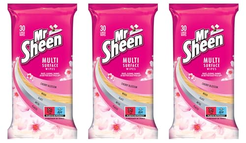 Mr Sheen Ultra Effective Wipes for Wood Glass Metal and Plastic Spring Meadow Fragrance 30 Wipes Pack of 3 per pack Total 90 Wipes