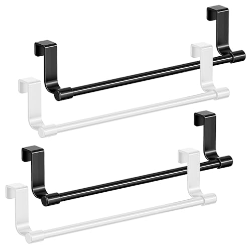 ZSUIQIN 4 Pezzi Porta asciugamano, Porta Asciugamani Cucina, Porte Strofinacci, Barra Canovaccio, Barra Asciugamani, Acciaio al Carbonio, Per Cucina, Bagno, Porte Dell'Armadio (2 Neri + 2 Bianco)