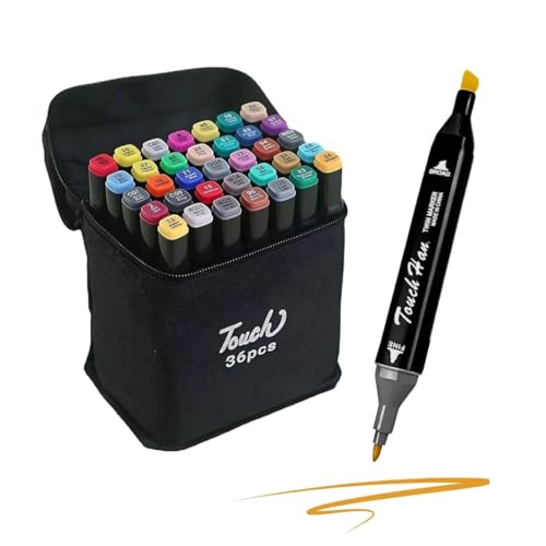 Marcadores de Ponta Dupla de Álcool de 36 Cores Preto LUVINco Canetas Marcadoras de Arte com Porta-canetas para Crianças Adultos Colorir Pintar Esboçar (36)