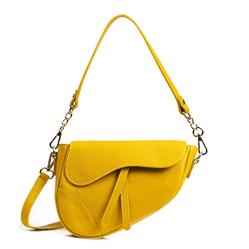 Firenze Artegiani. Susanna Bolso bandolera Mujer.Piel auténtica Dollaro 22x7x17 cm. Color: Amarillo