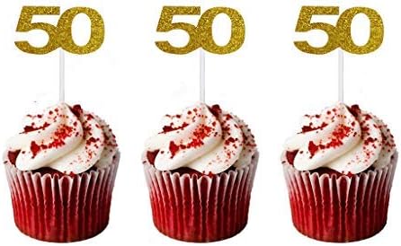 36 Pack Gold Glitter 50th Birthday Cupcake Topper Number 50 Cake Picks for Birthday Party Supplies