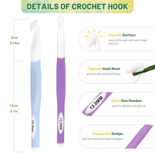 Image of Aeelike Large Crochet Hooks Set, 8 PCS Colorful Crochet Hooks Size 6.0mm 7mm 8mm 9mm 10mm 12mm 15mm 20mm for Thick Bulky Yarn Blankets DIY Crafts, Ideal Gift