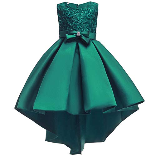 IWEMEK Girls High-Low Lace Embroidery Beaded Pleated Birthday Tutu Dress Flower Girl Princess Wedding Bridesmaid Pageant First Communion Prom Dance Party Formal Ball Gown for Kids Green 9-10 Years