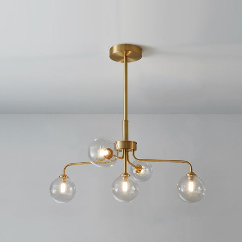 FZQSXAZU Ceiling Pendant Light Fixture Nordic Gold Brass Chandelier Modern Vintage Hanging Lamp with Globe Glass Lampshade Kitchen Island