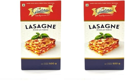 Image of Gustora Ready To Eat Lasagne Luscious Pasta Sheets Of Lasagne I 100% Durum Wheat Semolina Lasagne Sheets I Gluten Free I Vegetarian Instant Lasagne, 500 Gm (Pack of 2)