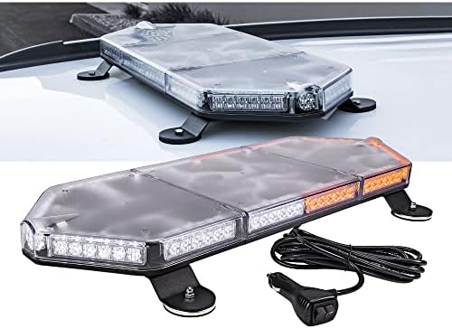 NanoFlare NFMB80 26" 80W Amber White LED Strobe Mini Light Bar [SAE Class 1] [63 Flash Modes] [12ft Cord] [Magnet or Permanent] Yellow Flashing Emergency Police Light Bar for Truck Vehicles