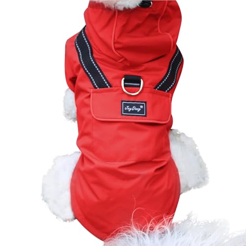 JoyDaog Manteau de pluie imperméable pour chien de très petite taille, imperméable pour sports de plein air, chiot avec poches, rouge, taille XS