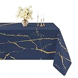 Arwllzz Tischdecke Leinenoptik Modern Abwaschbar 100 x 140 Rechteckig Mitteldecke Tisch Marmor Gold Tischwäsche Vintage Blau Tischdeko Geburtstag Landhausstil Tischtuch für Biertisch Party