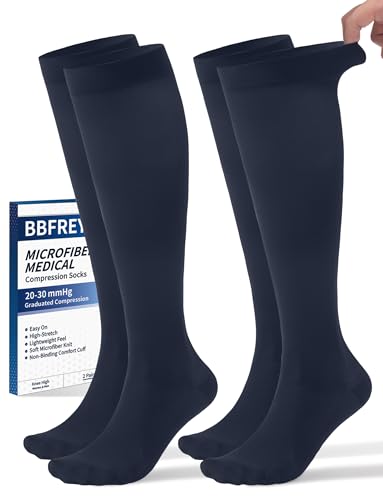 Image of Medical Soft Compression Socks 20-30 mmHg for Women & Men - High-Stretch Wide Calf Fit, Breathable Cooling Microfiber Knit, Easy-On Knee High Support Stockings