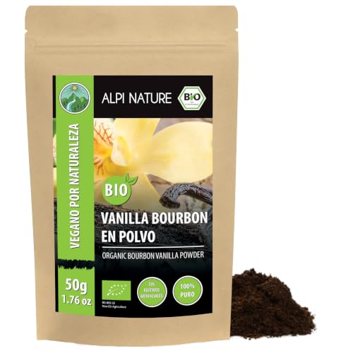 Alpi Nature Vainilla Bourbon Orgánica en Polvo 50g, Vainilla en Polvo de Madagascar, Vainas Molidas Grado A