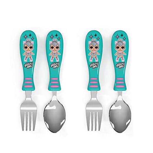 Zak Designs L.O.L. Surprise! Easy Grip Fork and Spoon Set, Kitty Queen, 4-piece set(Flatware (2pk))