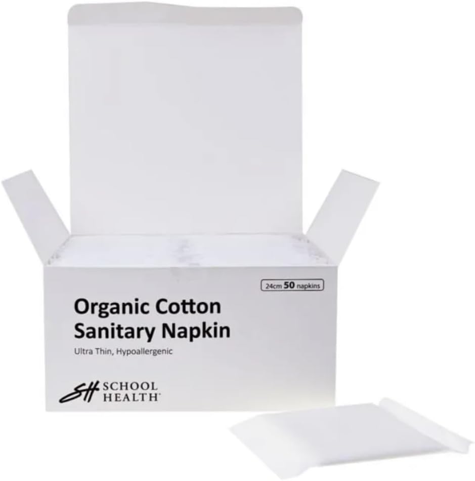 School Health - Organic Cotton Sanitary Napkins, Regular Absorbency, Ultra Thin Pads for Women - 50 Count