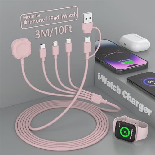 Travel 6-in-1 Multi USB C Universal Apple Smart iWatch Fast Charging Cable,3M Type C+USB A Watch Charger+Lightning*2+Type C Cord Combo Adapter for iWatch Series 8 7 6 5 4 3 2 SE/iPhone 14 13/iPad