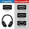 Cable cargador USB-C GEEKRIA compatible con Sony WH-1000XM6/1000XM5/1000XM4, WH-XB920N/ XB910N, WH-CH720N, ULT WEAR, cable de carga tipo C de repuesto (4 pies/120 cm) 8