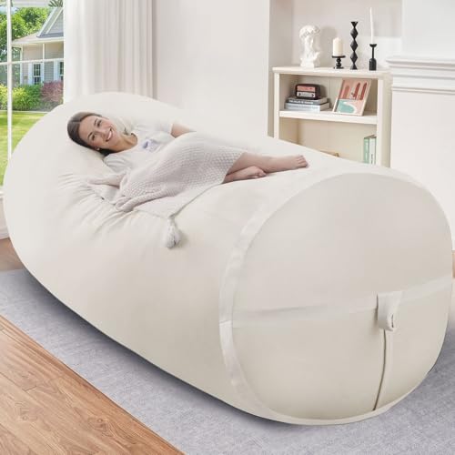 HABUTWAY 6ft Bean Bag Chair Giant Bean Bag Chairs for Adults with Memory Foam Filled, Large Beanbag Chair with Removable Dutch Velvet Cover for Living Room, Bedroom, Dorm, White