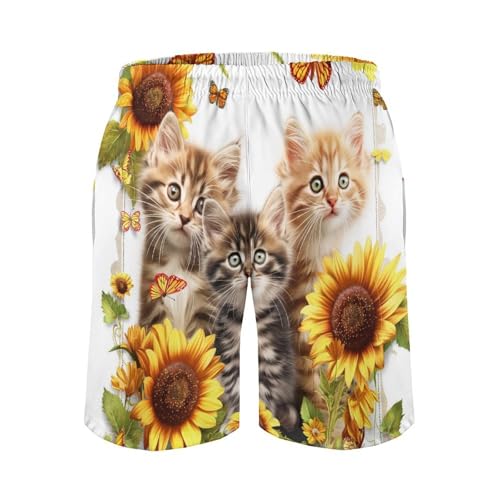 Shorts de surf à séchage rapide pour hommes avec fleurs et chats - 6