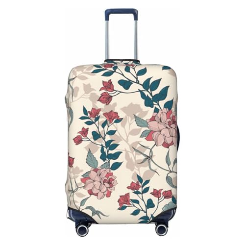 Pink Flowers Leaves Print Luggage Suitcase Cover Protector Luggage Washable Covers With Concealed Zipper