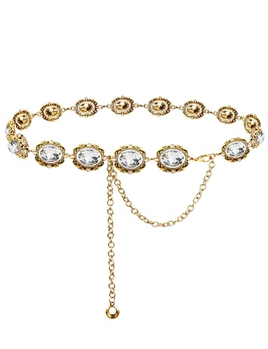 Image of TOPACC Gold Chain Belts for Women Fashion Thick Metal Link Waist Belt | Chunky adjustable gold belt for dresses jeans pants country concerts cowgirl outfits