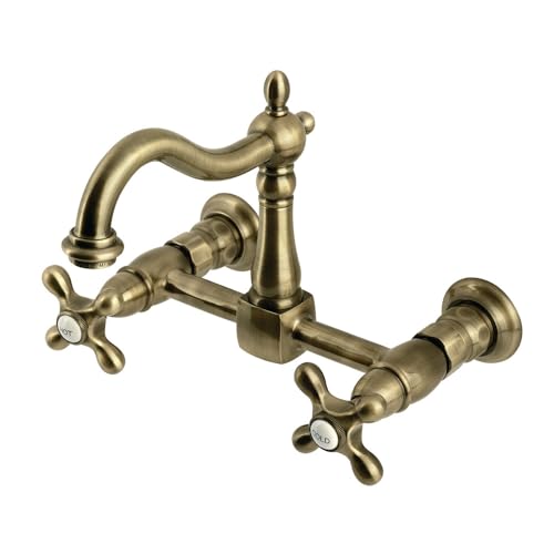 Kingston Brass KS1263AX ヘリテージ 2ハンドル 壁取り付けキッチン蛇口 アンティーク真鍮