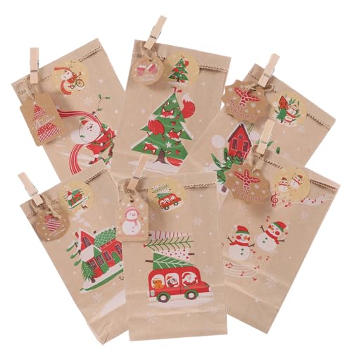 WEKADRIN クリスマス要素デザインカウントダウン紙袋 壁掛け可能キャンディーお菓子収納袋 包装用多用途袋
