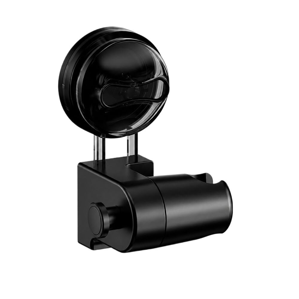 1pcs No Drill Suction Cup Shower Head Holder with Hook(Black)